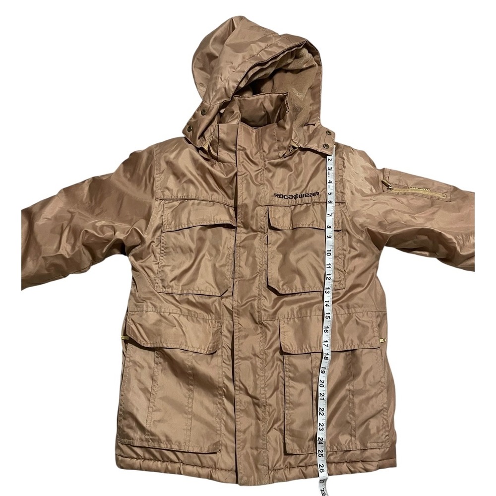 Rocawear Hooded Winter Coat Puffer Jacket Warm‎ Full Zip Beige Kids S - Picture 6 of 6